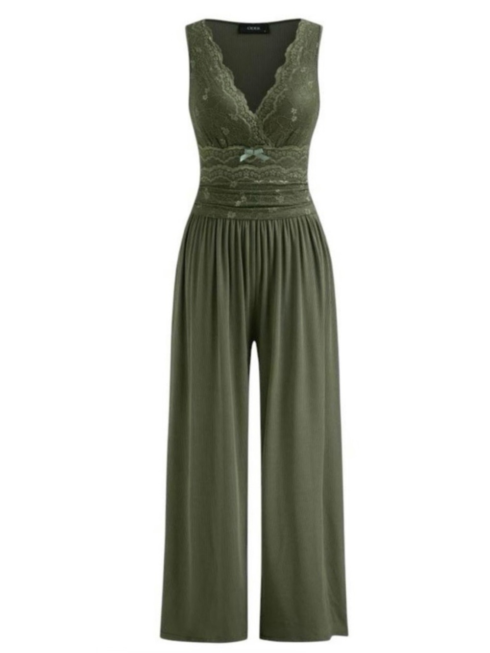 Cider Olive Green Lace-Waist Jumpsuit